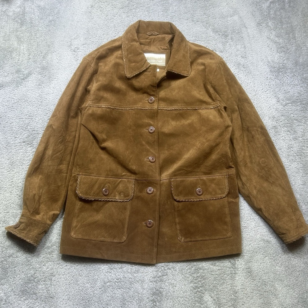 Vintage Coldwater Creek Suede Leather Blazer Jacket Women's M Brown Buttons